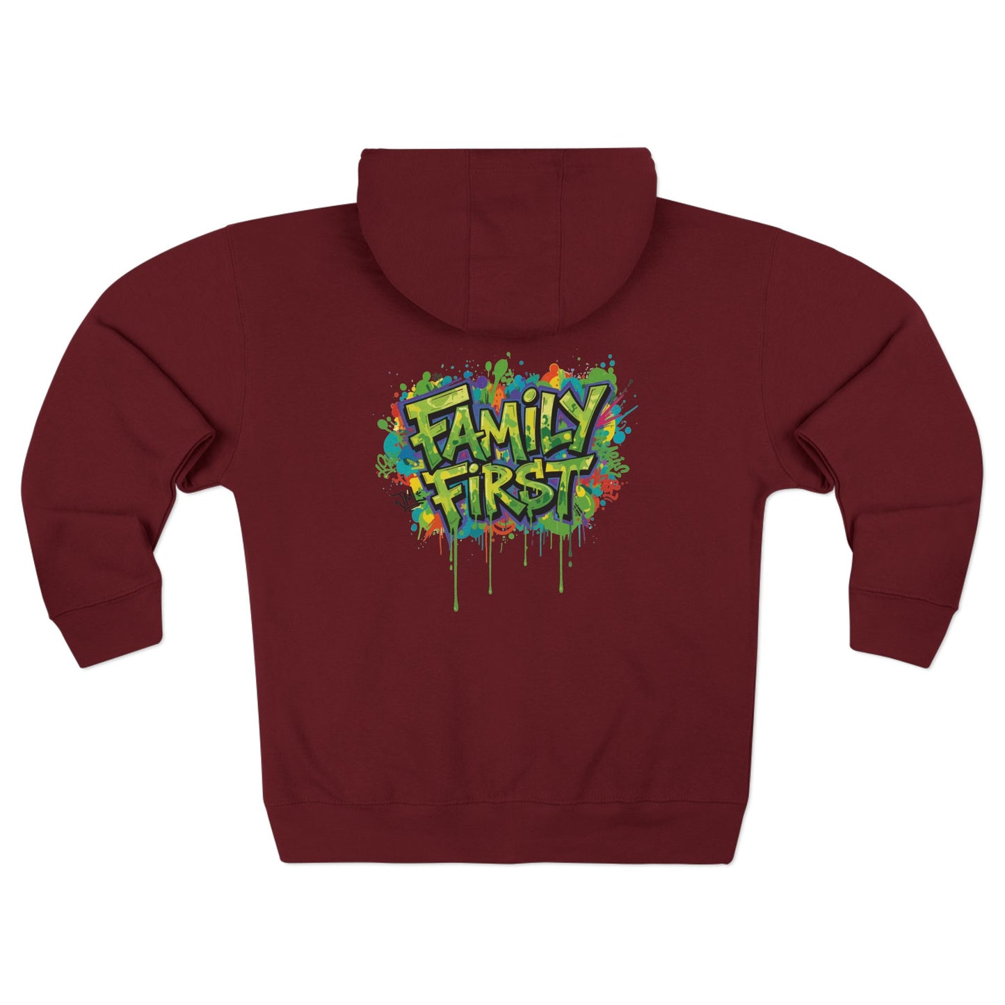 "Family First" Zip Hoodie — Colorful Graffiti Graphic Zip-Up