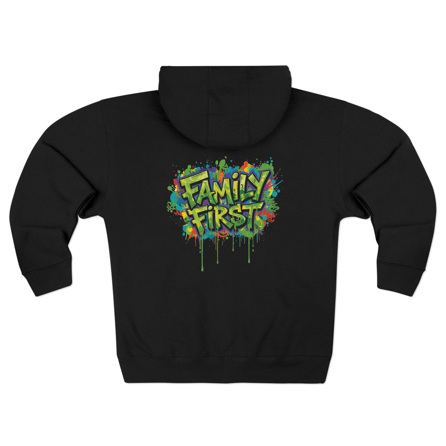 "Family First" Zip Hoodie — Colorful Graffiti Graphic Zip-Up