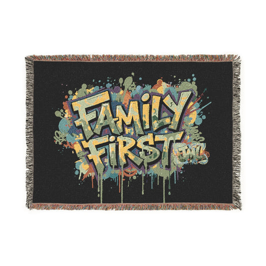 Family First Woven Blanket – Graffiti Street Art Throw