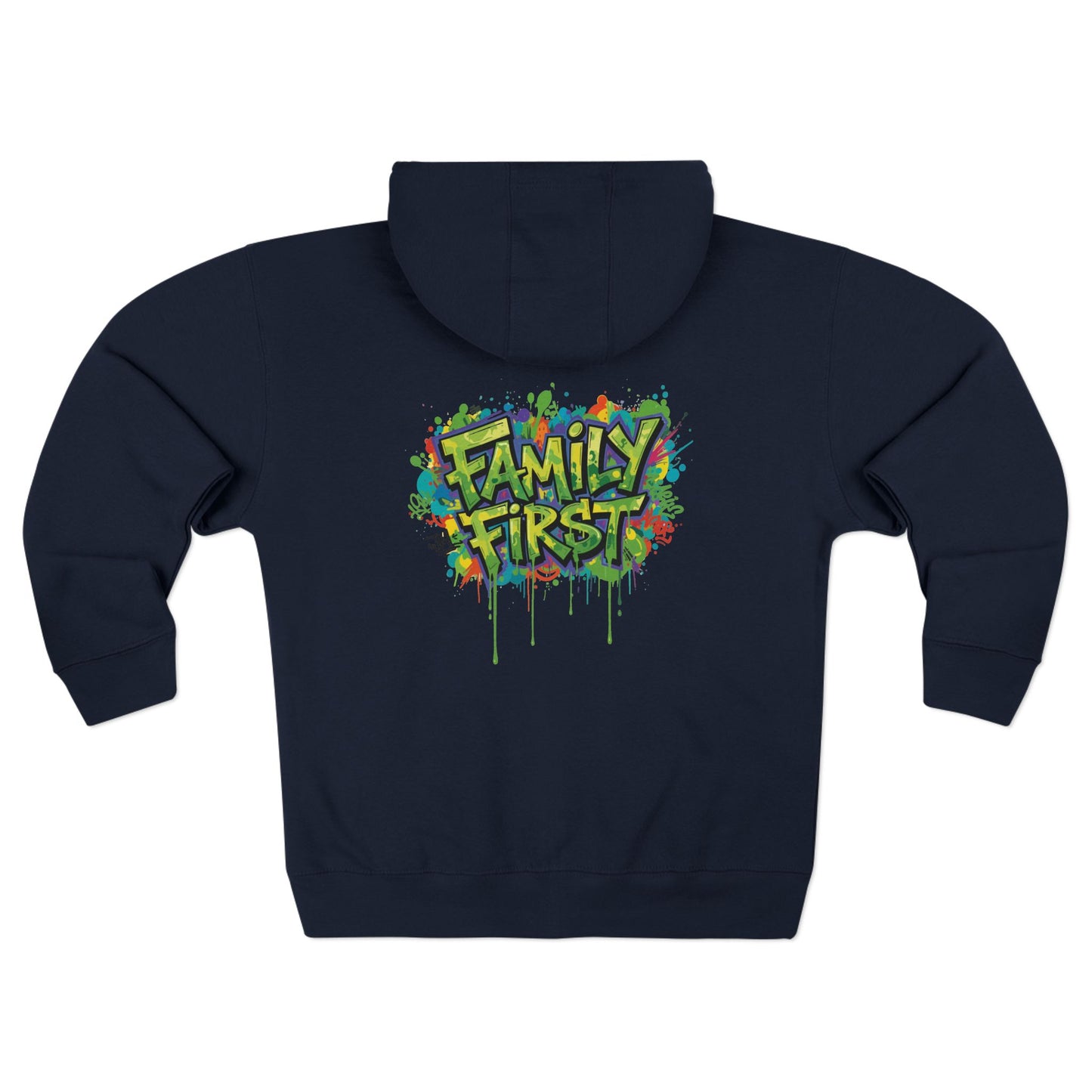 "Family First" Zip Hoodie — Colorful Graffiti Graphic Zip-Up