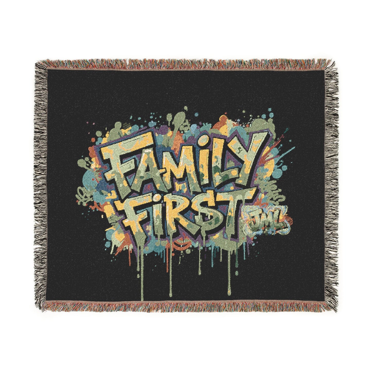 Family First Woven Blanket – Graffiti Street Art Throw
