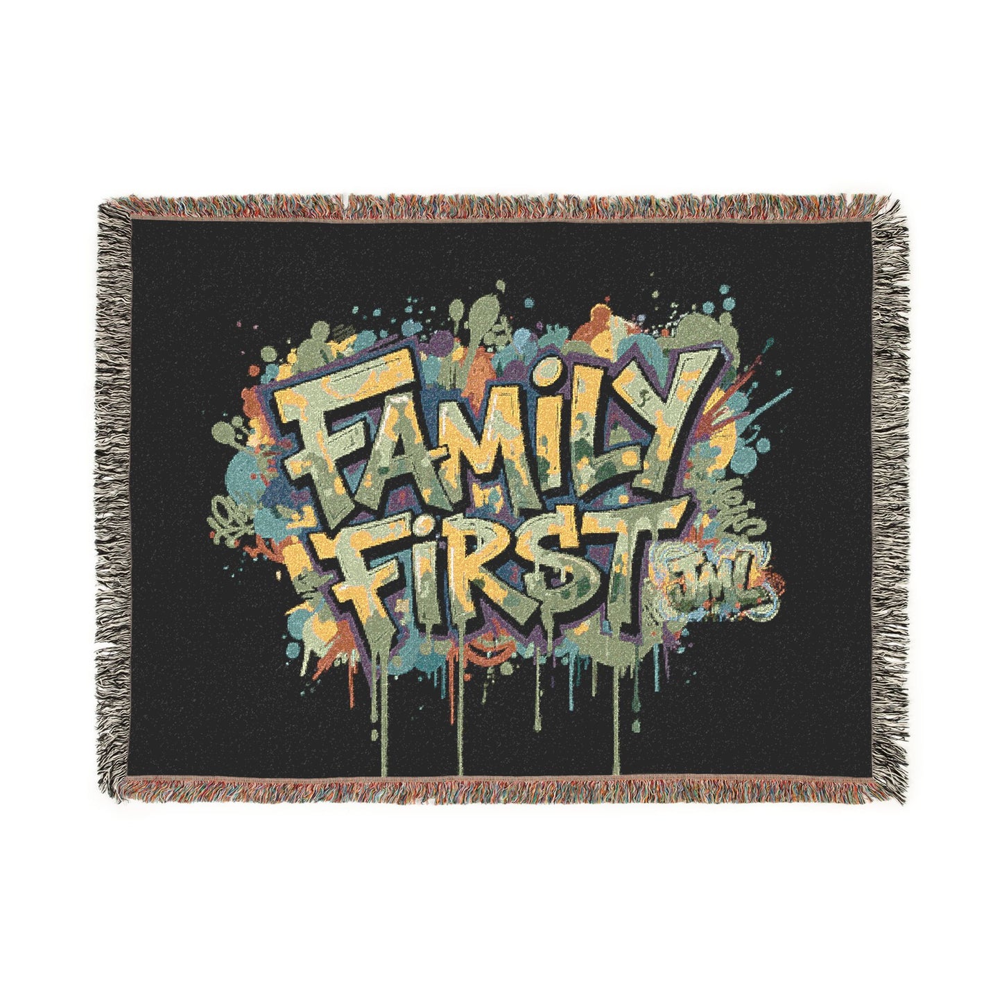 Family First Woven Blanket – Graffiti Street Art Throw