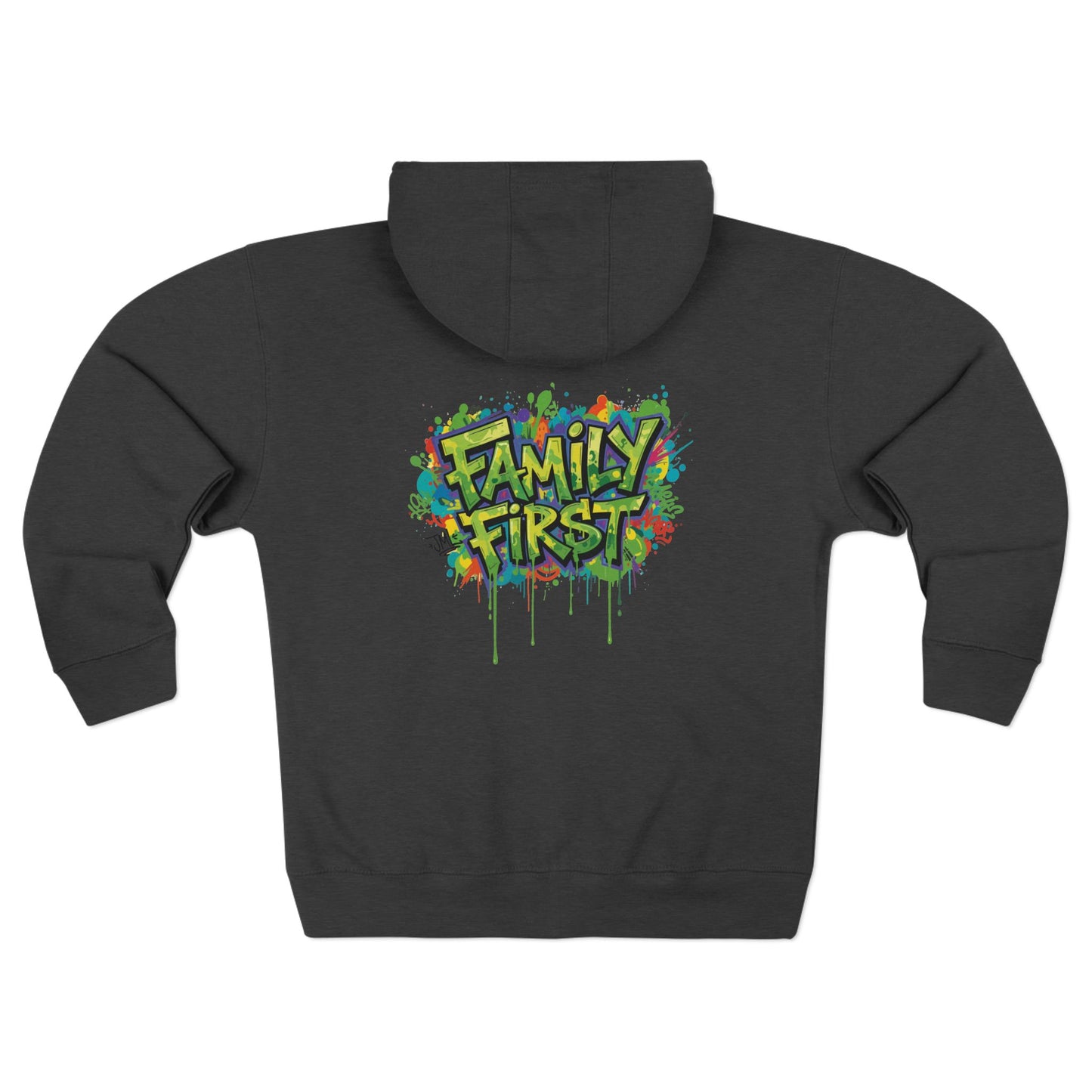 "Family First" Zip Hoodie — Colorful Graffiti Graphic Zip-Up